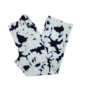 Natori Floral Wide Leg Pull-On Pants Navy Blue Green - Size M